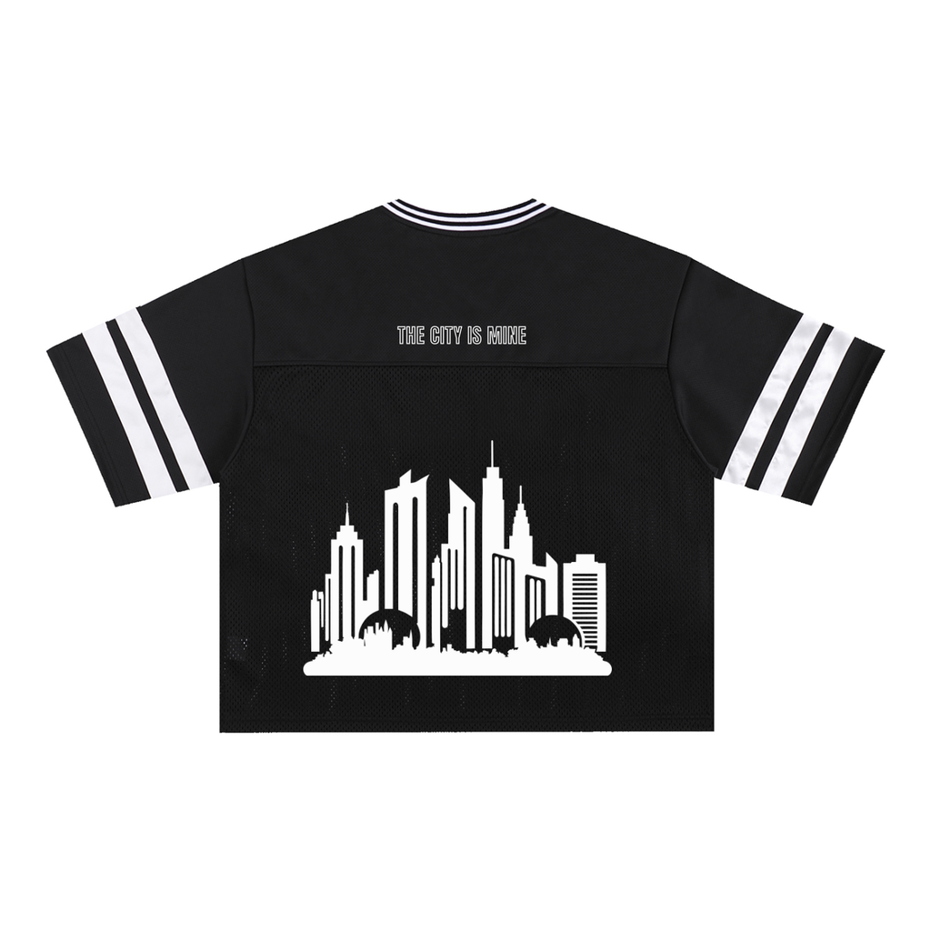Cultured. Lady Liberty "The City Is Mine" Taped Mesh Boxy T-Shirt (Black)