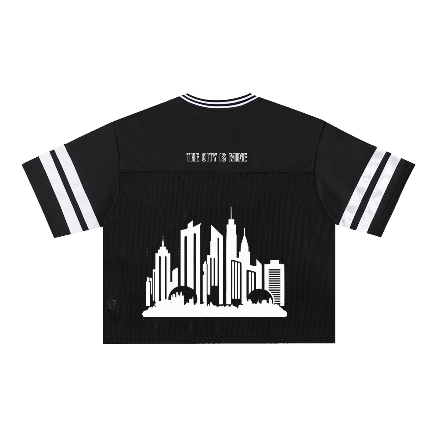 Cultured. Lady Liberty "The City Is Mine" Taped Mesh Boxy T-Shirt (Black)