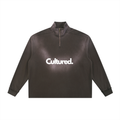 Hamsa Hand Sun Fade Raw Edge Quarter-Zip Sweatshirt
