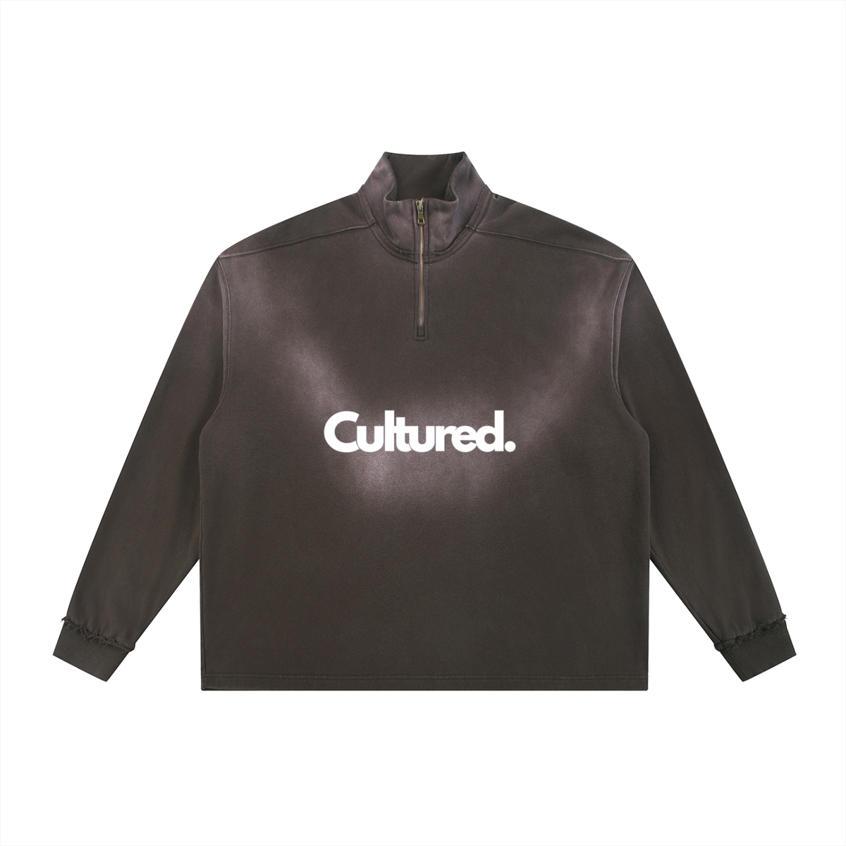 Hamsa Hand Sun Fade Raw Edge Quarter-Zip Sweatshirt