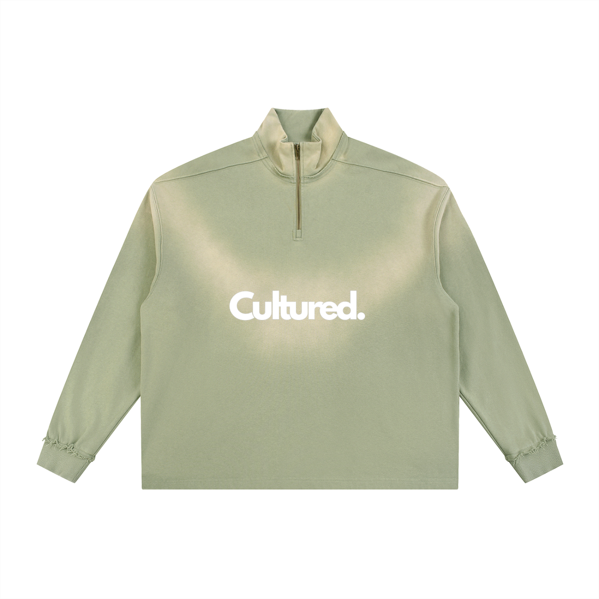 Hamsa Hand Sun Fade Raw Edge Quarter-Zip Sweatshirt