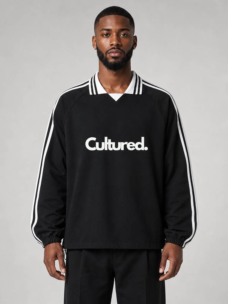 Cultured. Contrast Striped Lapel Collar Sweatshirt
