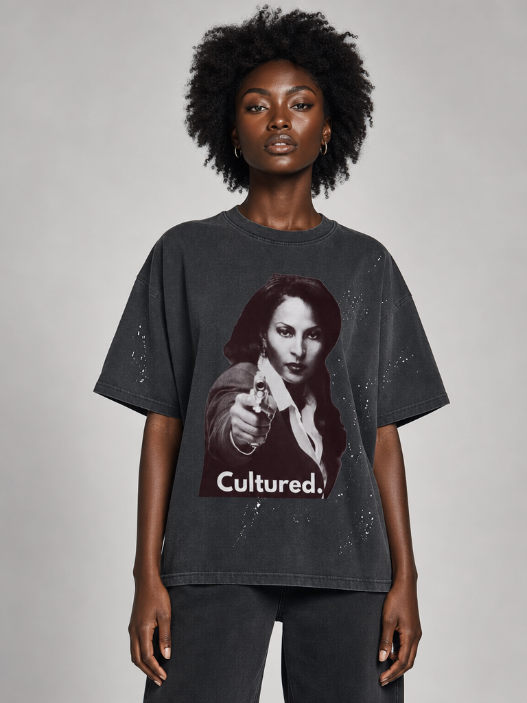 Cultured. Jackie Brown Hand-Frayed Sunfade Paint Splatter T-Shirt