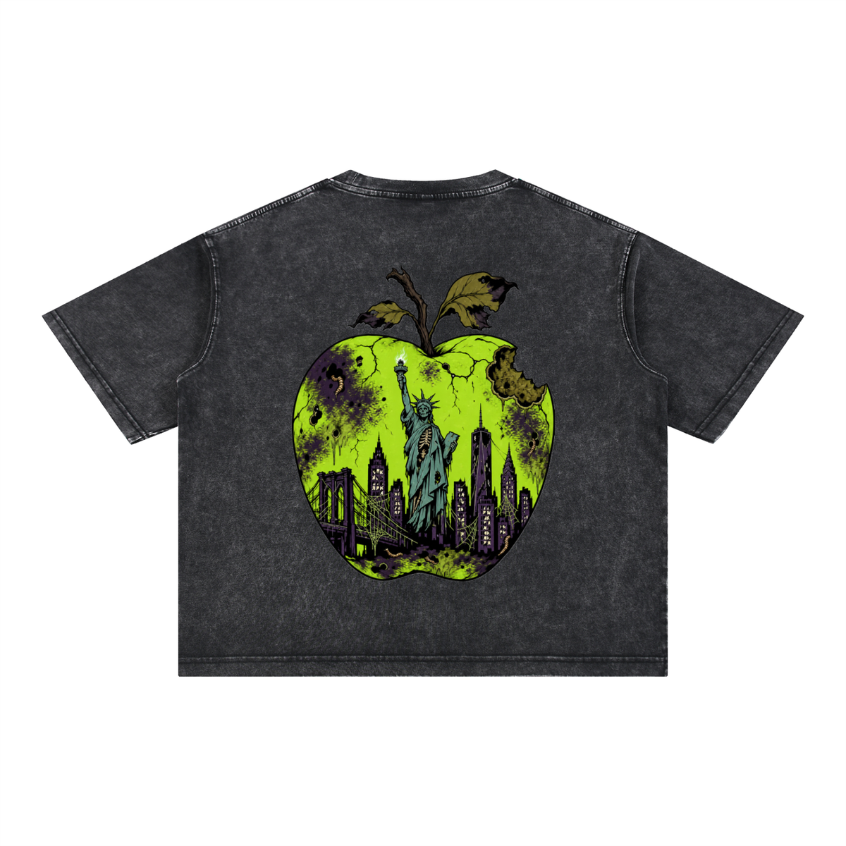 Cultured. Boxy Halloween Rotten Apple T-Shirt (Slime Green)