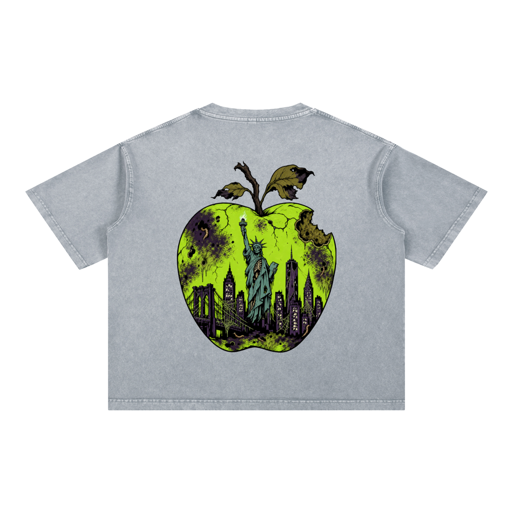 Cultured. Boxy Halloween Rotten Apple T-Shirt (Slime Green)
