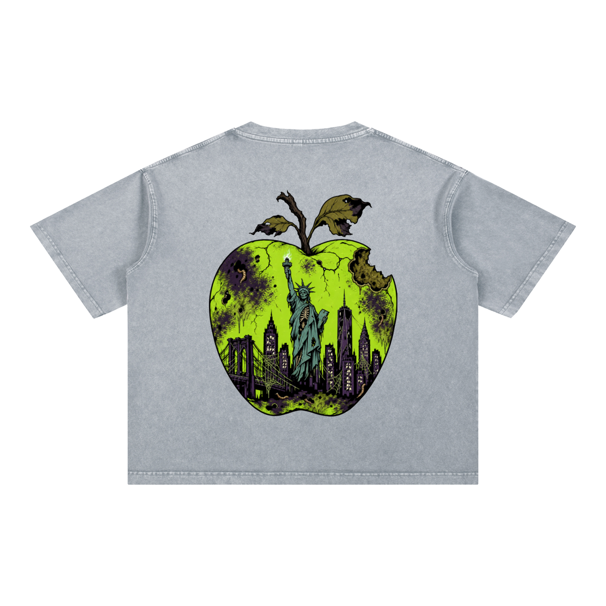 Cultured. Boxy Halloween Rotten Apple T-Shirt (Slime Green)