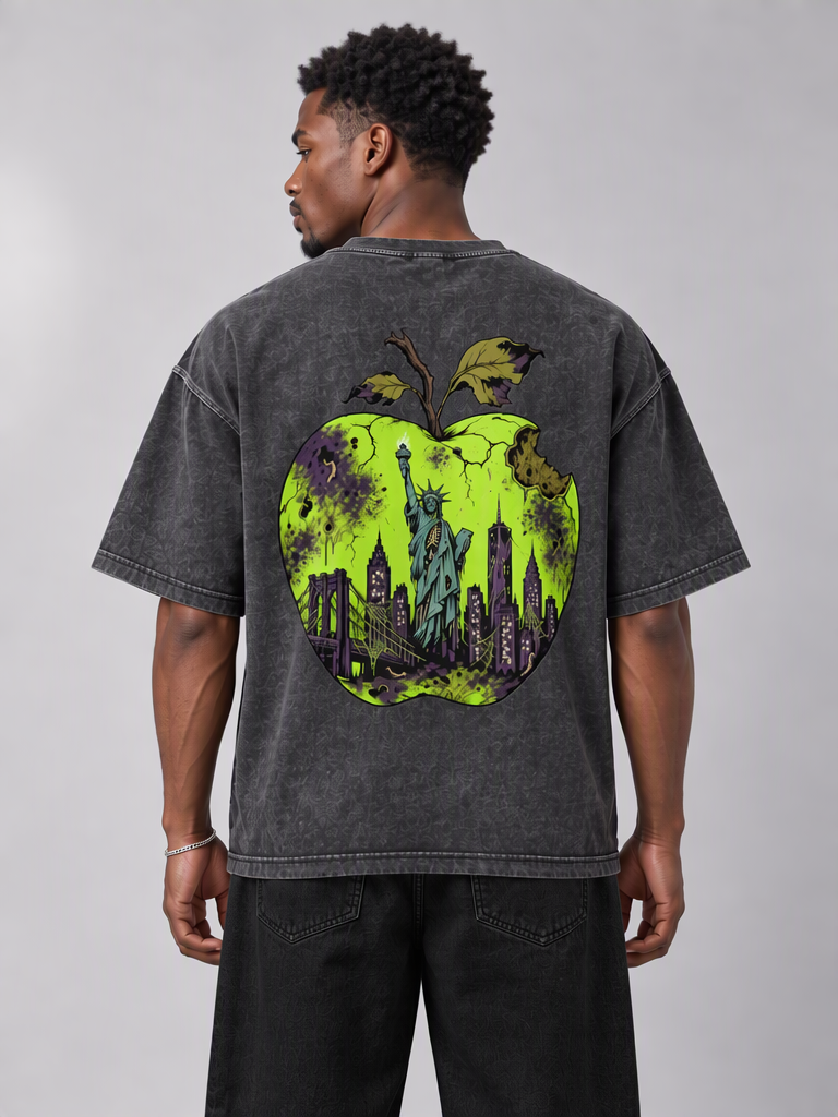 Cultured. Boxy Halloween Rotten Apple T-Shirt (Slime Green)