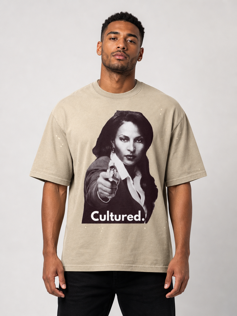 Cultured. Jackie Brown Hand-Frayed Sunfade Paint Splatter T-Shirt