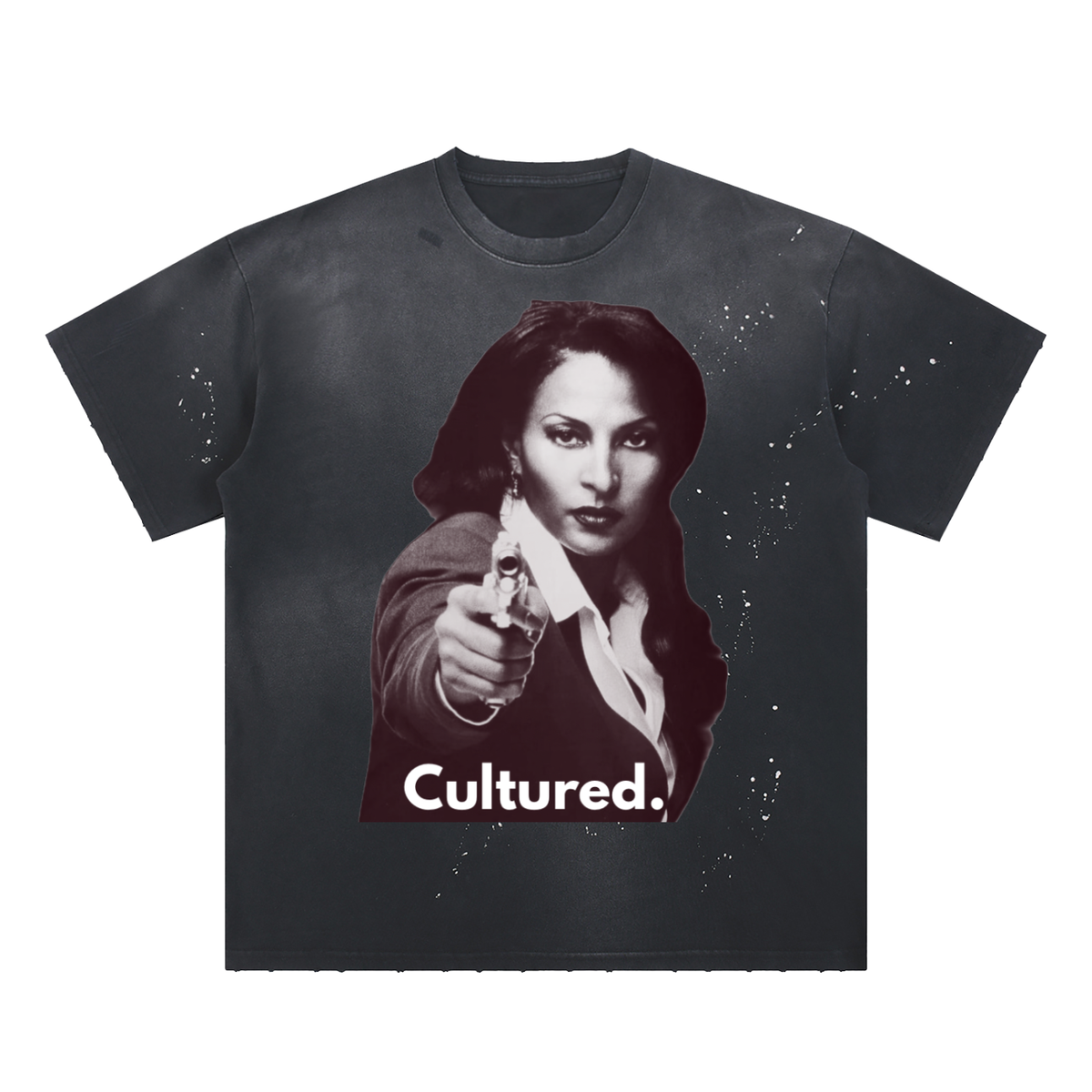Cultured. Jackie Brown Hand-Frayed Sunfade Paint Splatter T-Shirt