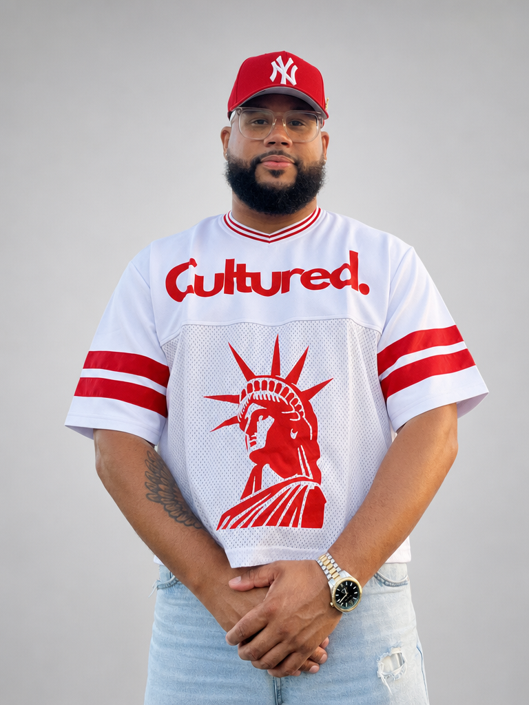 Cultured. Lady Liberty "The City Is Mine" Taped Mesh Boxy T-Shirt
