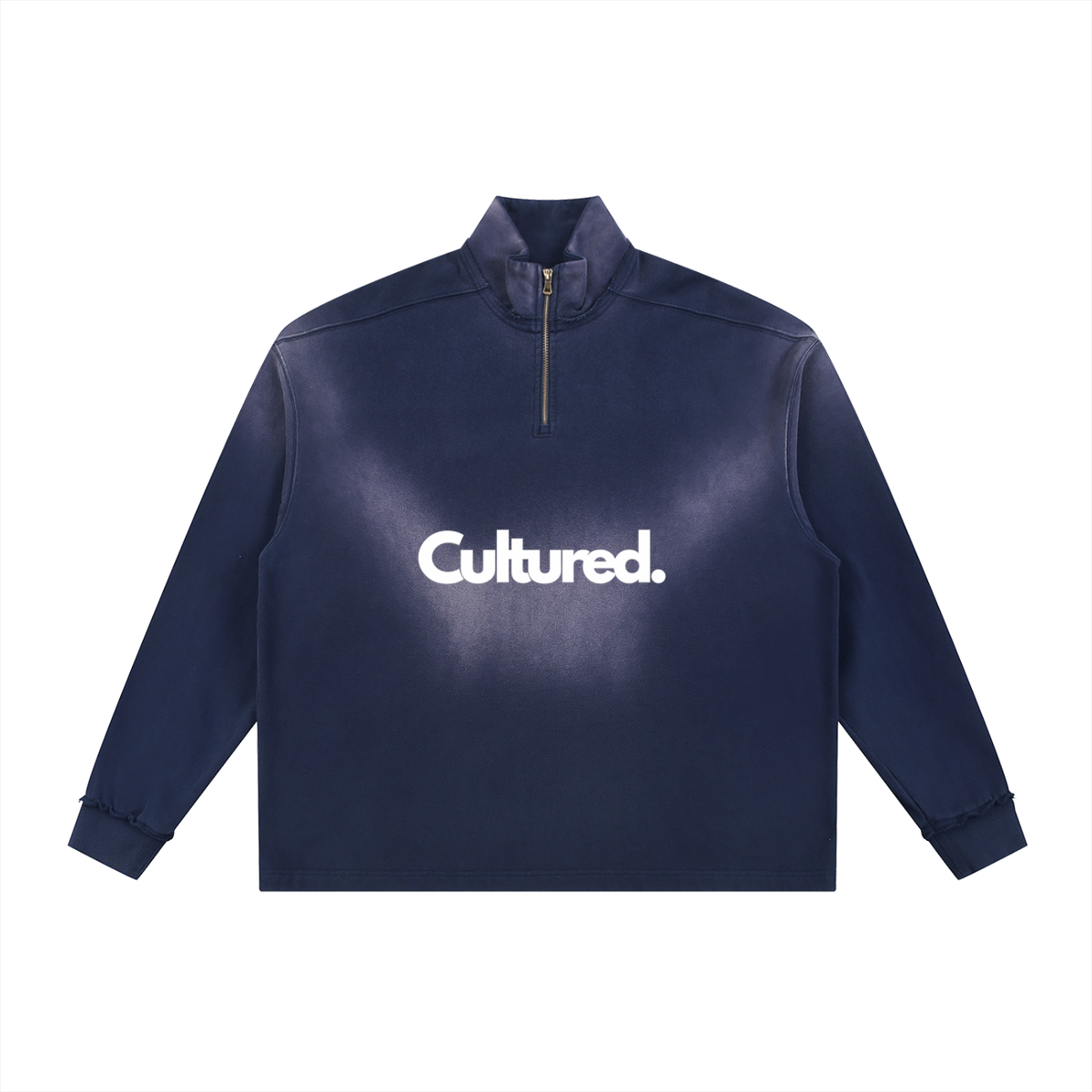 Hamsa Hand Sun Fade Raw Edge Quarter-Zip Sweatshirt