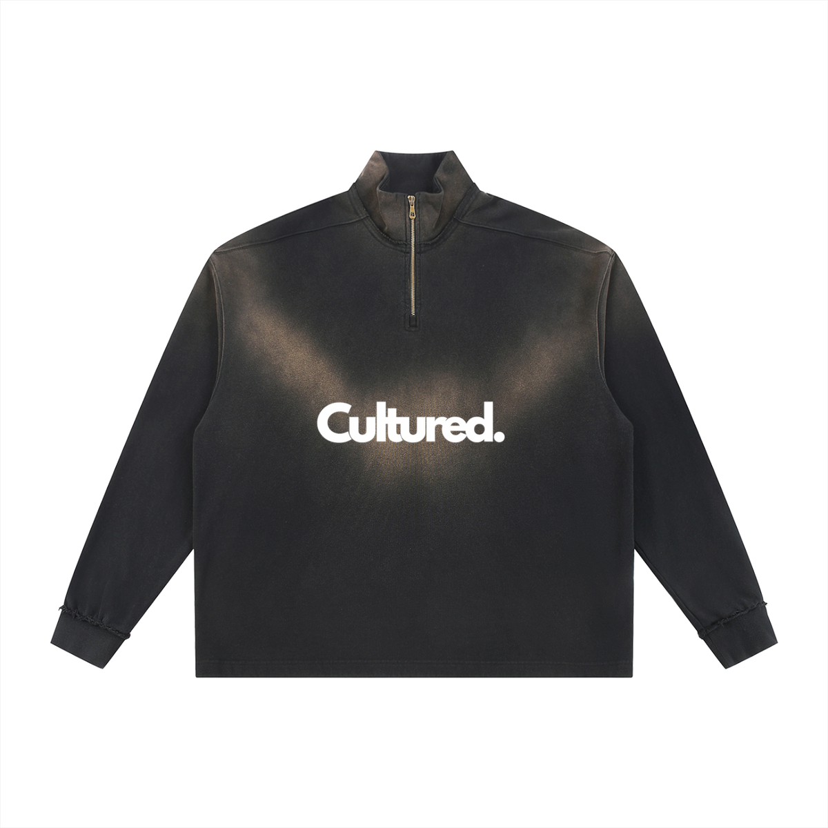 Hamsa Hand Sun Fade Raw Edge Quarter-Zip Sweatshirt