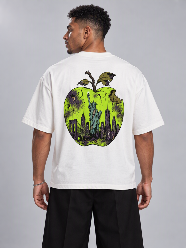 Cultured. Boxy Halloween Rotten Apple T-Shirt (Slime Green)