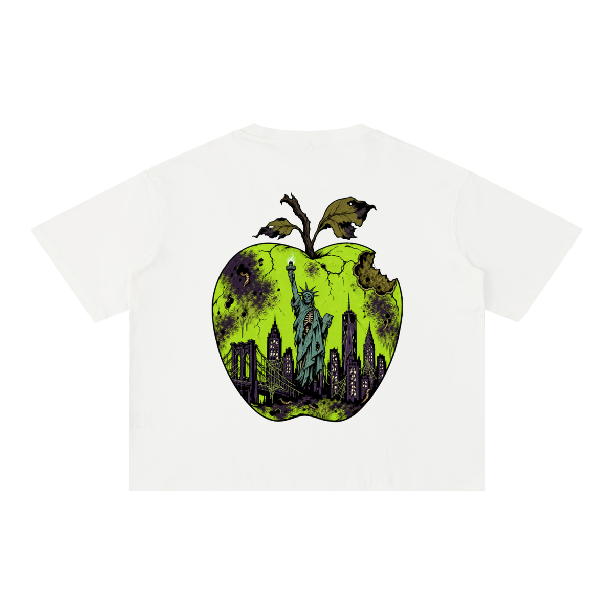 Cultured. Boxy Halloween Rotten Apple T-Shirt (Slime Green)