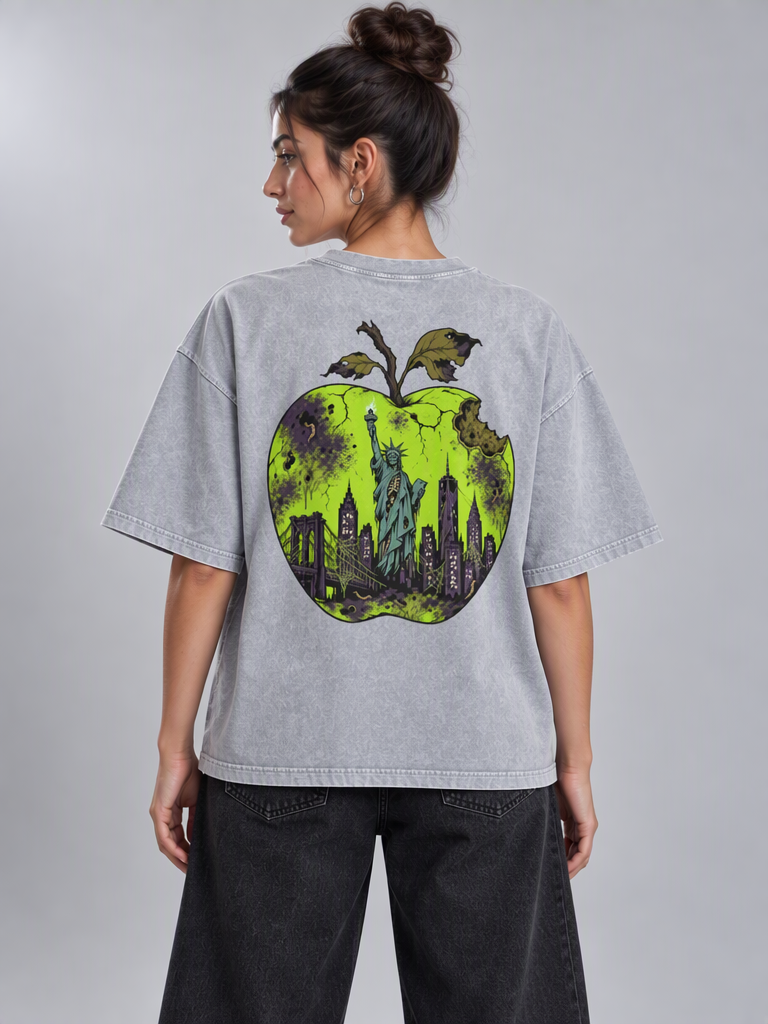 Cultured. Boxy Halloween Rotten Apple T-Shirt (Slime Green)