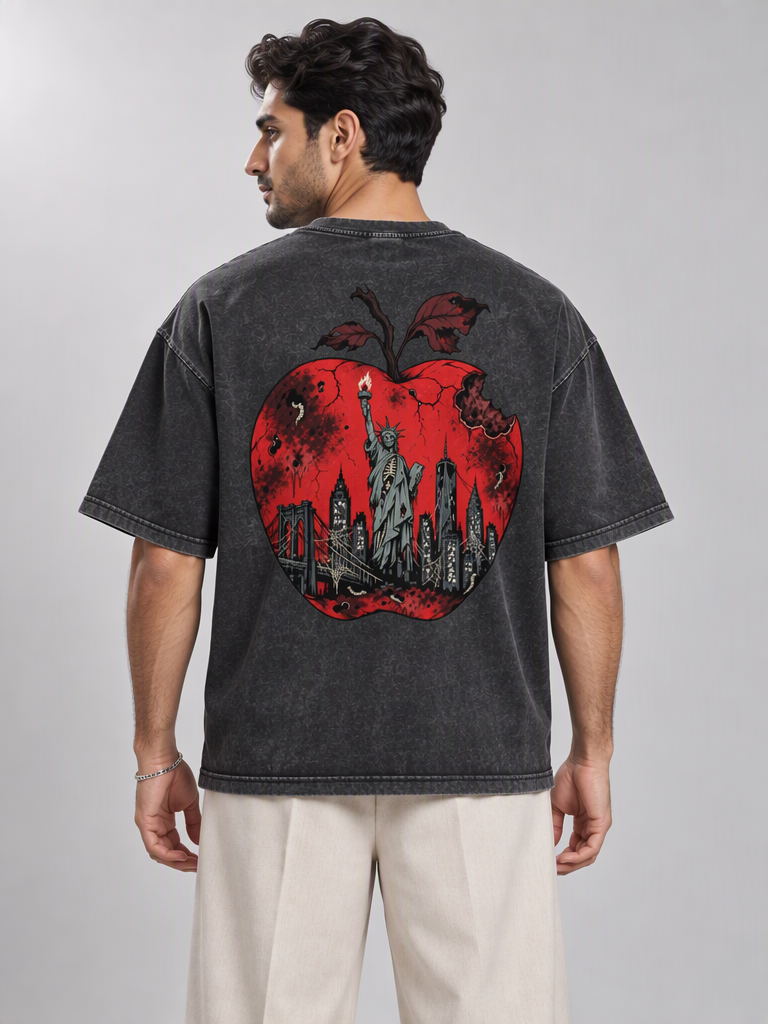 Cultured. Boxy Halloween Rotten Apple T-Shirt (Blood Red)
