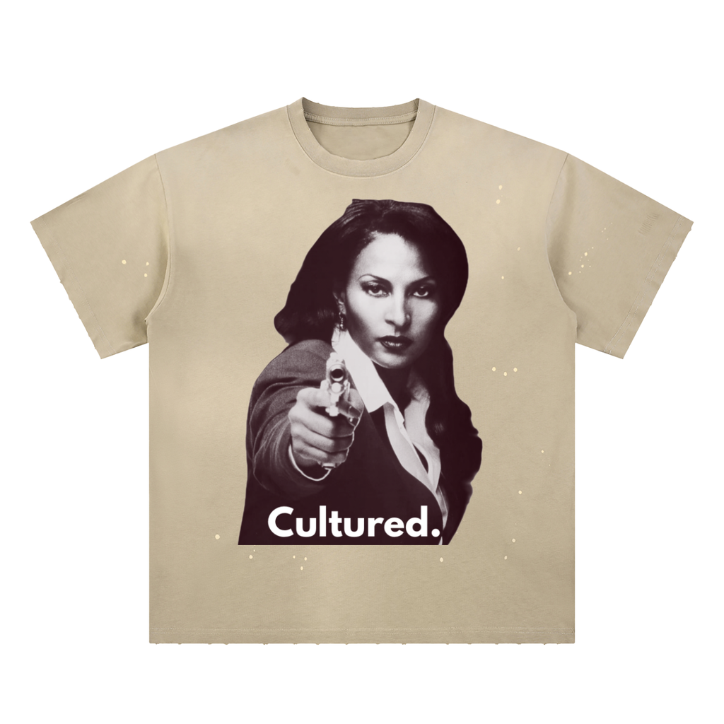 Cultured. Jackie Brown Hand-Frayed Sunfade Paint Splatter T-Shirt