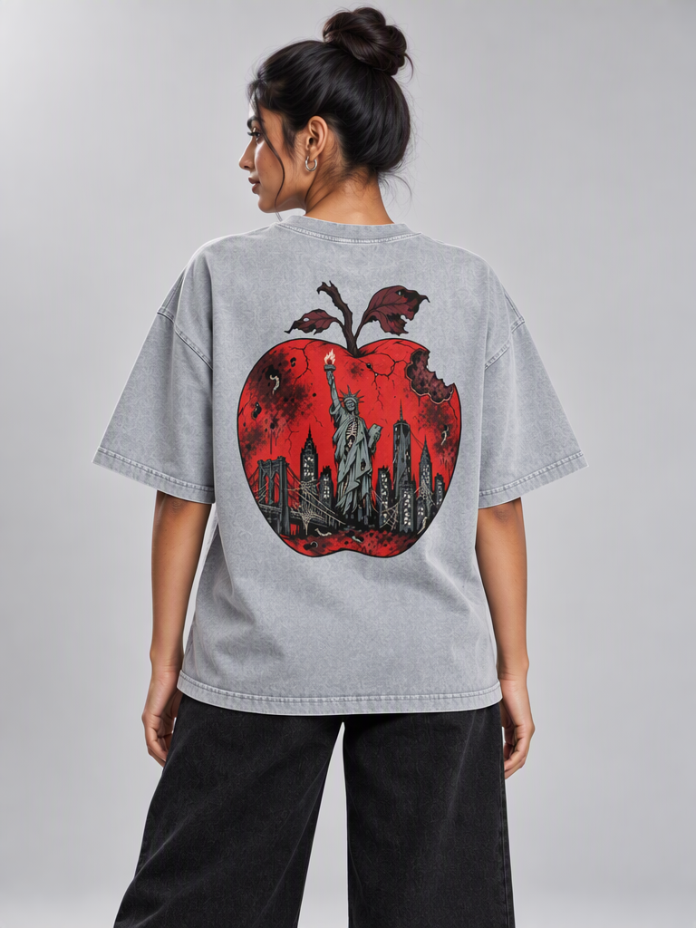 Cultured. Boxy Halloween Rotten Apple T-Shirt (Blood Red)
