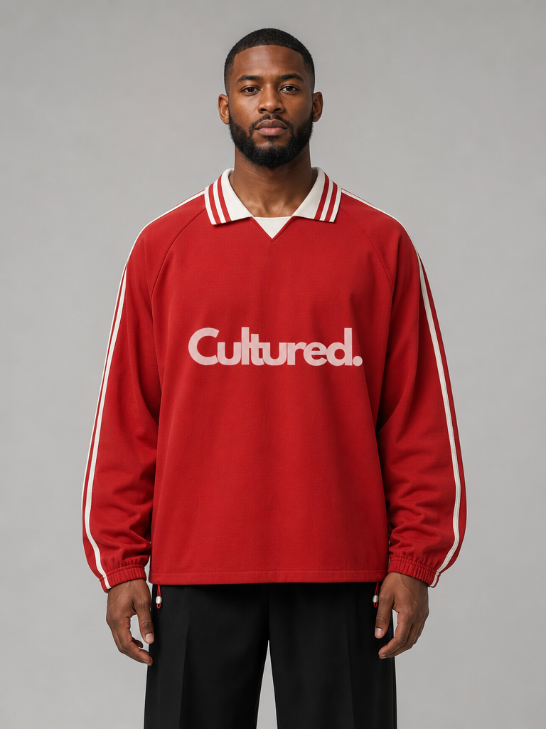 Cultured. Contrast Striped Lapel Collar Sweatshirt