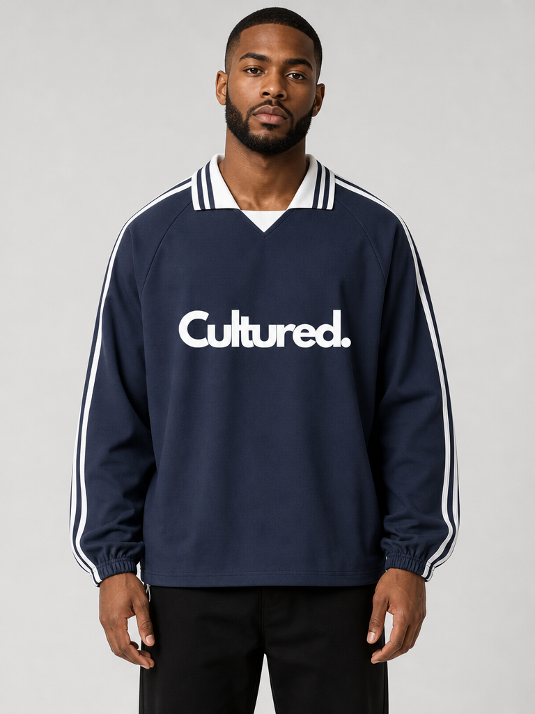 Cultured. Contrast Striped Lapel Collar Sweatshirt